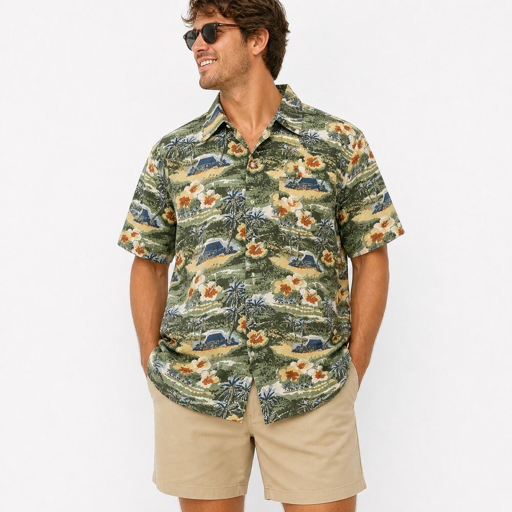 Wolverine Hawaiian Shirt Mens XL Tropical Floral Button Up Cotton Summer Camp